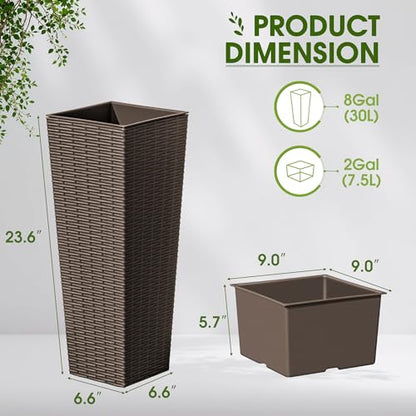 Devoko Resin 23.6'' Tall Planters, Large Taper Outdoor Planter - color: Brown, size: 23.6" Set of 2