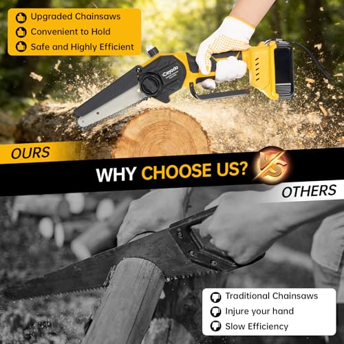 Mini Chainsaw Cordless Compatible with Dwt 20V MAX, 6 Inch Brushless Chainsaw for Wood Cutting Pruning Tree Saw - size: Without Extension Pole