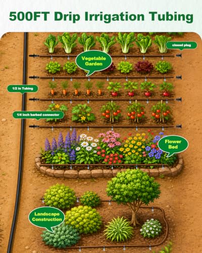 1/4 Drip Irrigation Tubing 500FT Brown Drip Line, 0.5GPH Emitters Every 6In - size: 500FT