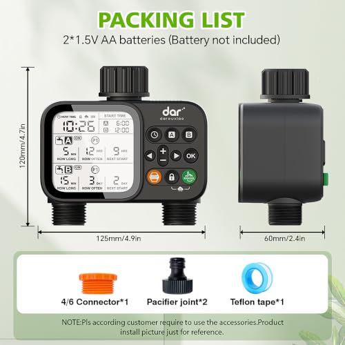 Programmable Outdoor Irrigation Controller with Rain‑Delay, IP54 Weather‑Resistant Auto Watering Sprinkler Device for Lawn, Yard & Flower Beds, Compatible with Standard 3/4‑Inch Faucet Thread