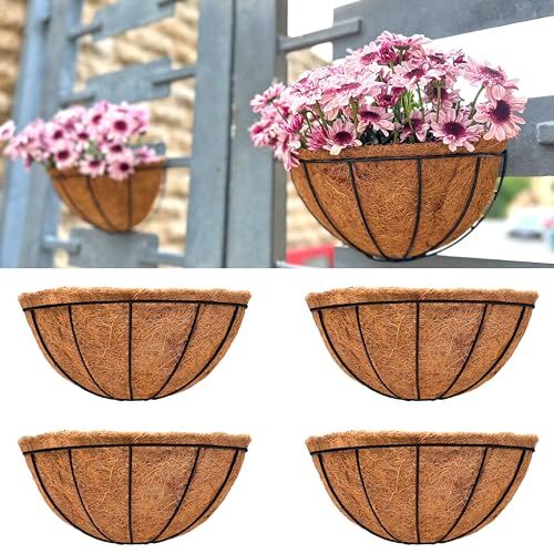 LaLaGreen Outdoor Wall Planter (14 in, 4 Pack) Black Coco Liner Flower Pots - size: 14" x 4 Pack