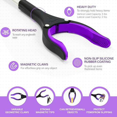 Grabber Reacher Tool - 32” Reacher Grabber Tool with Strong Magnetic and Swivel Head - Heavy Duty Pick Up Stick Grabbers for Seniors, Trash, Surgery Recovery Must Haves Gifts(Purple) - size: Purple(Pack of 1)