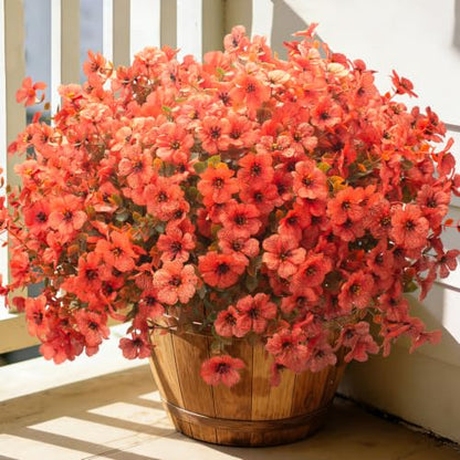 20 Bundles Fake Mums UV Resistant Artificial Fall Flowers for Outdoors - color: Fall Orange Red