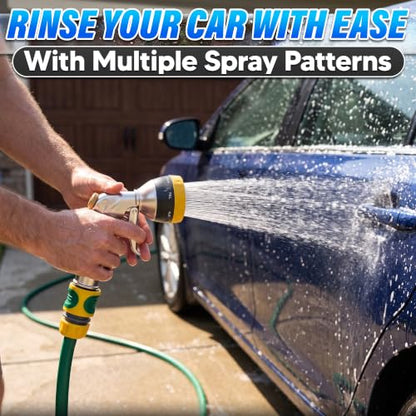 Metal Garden Heavy Duty Hose Nozzle, 8 Spray Patterns, Lock Clip - color: Metal-Yellow