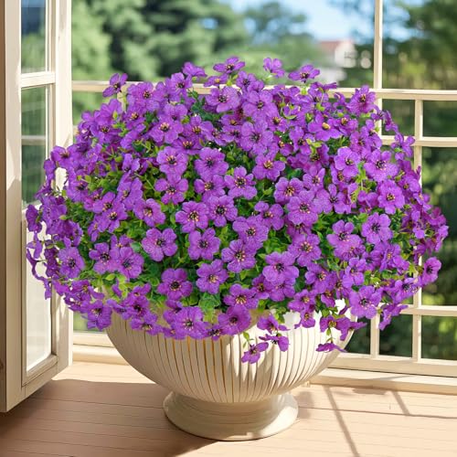 20 Bundles Artificial Flowers for Outdoors Fake Plants, Purple - color: Purple