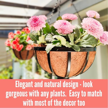 LaLaGreen Black Hanging Baskets (20 in, 4 Pack) Metal Plant Pots with Chain - size: 20" (51cm) x 4 Pack