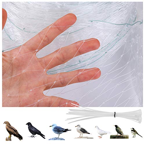 GWHOLE 9,8x26 Ft Bird Netting for Garden, 1in Square Mesh Size，White - size: 9.8x26 ft, 1x1 inch mesh (White, with Cable Ties)