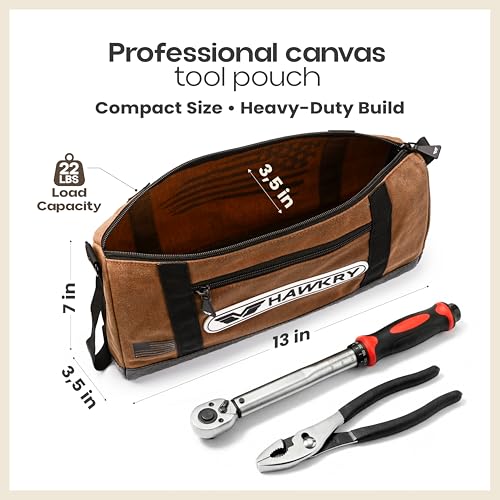HAWKRY Heavy Duty Canvas Tool Bag – Waterproof Canvas Zipper Pouch, Garden Tool Bag, Construction Bags Heavy Duty, Small Zipper Pouch, Motorcycle Tool, Multipurpose Fishing Bag - color: Beige