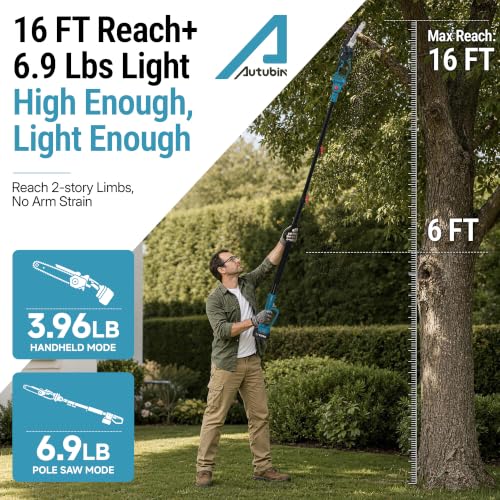 4 in 1 Pole Saw & Electric Pruning Shears Combo, 16Ft Reach, 2 Batteries