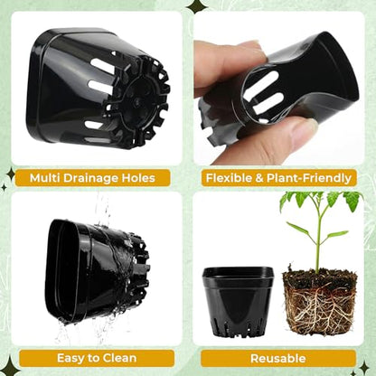 100 Pcs Square Nursery Pots, 5 Pcs Seed Starter Tray, 2.6 inch Nursery Pots with Tray, Plastic Starter Pots for Planting Seeds, Reusable Seed Starting Pots with Drainage Holes (Plastic) - style: Plastic