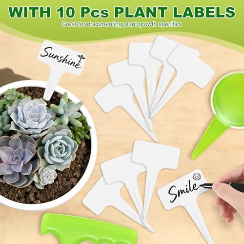 M METERXITY 1-Set Seed Planter Tool, Plastic Hand Dibber Garden Tool with Handle for Sowing Seeds/Transplanting/Planting Bulb, Handheld Digging Hole Punch [Light Green, with Plant Labels] - color: Light Green