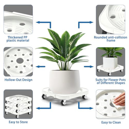 2 Pack 11'' Heavy Duty Rolling Plant Caddy with Wheels, White - color: White