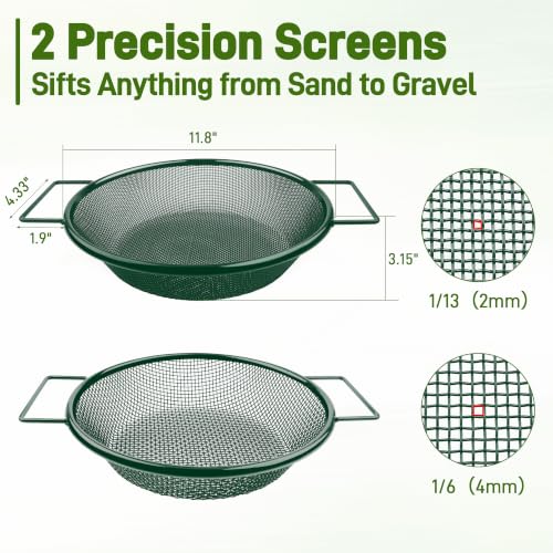 Mulctun 2Pcs Soil Sifter with Handles,Heavy Duty Dirt Sifter for Gardening - color: Green, size: 2 Pcs (2,4mm grid)