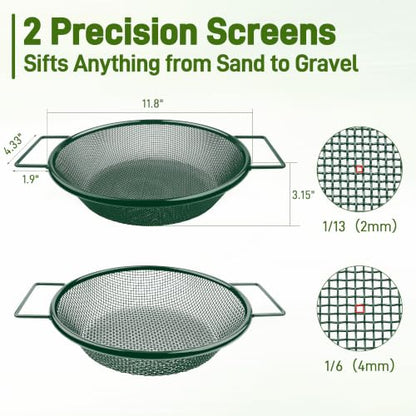 Mulctun 2Pcs Soil Sifter with Handles,Heavy Duty Dirt Sifter for Gardening - color: Green, size: 2 Pcs (2,4mm grid)