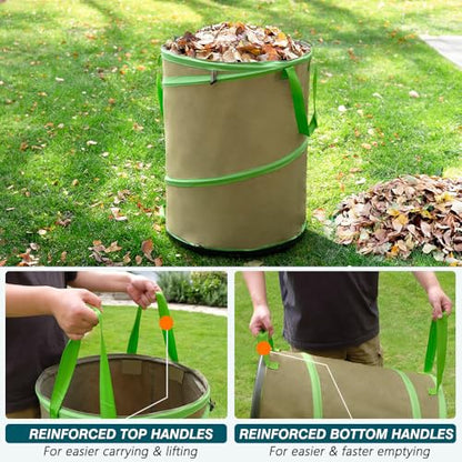 Colwelt Collapsible Garden Bag 47Gallon, Collapsible Leaf Bags with Hard Bottom, Heavy Duty Yard Waste Bag Leaf Bin, Leaf Pop up Trash Can (come with Leaf Scoop, Garden Gloves)