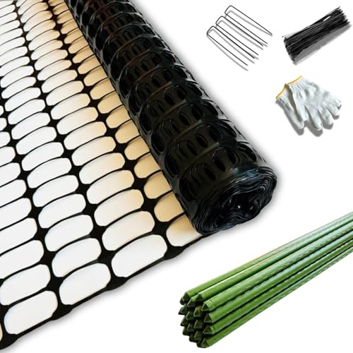 PotatoLife 23.6" x 100',Black,Plastic Construction Fence with Stakes - color: Black, size: 23.6'' x 100'