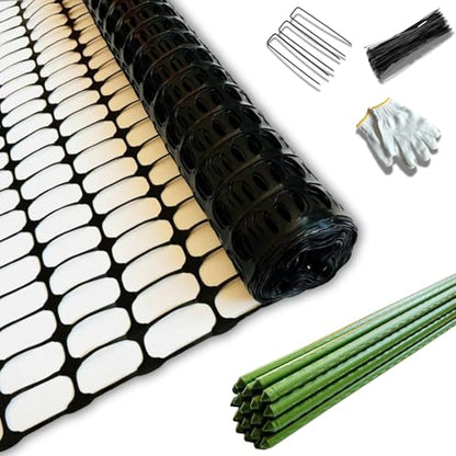 PotatoLife 23.6" x 100',Black,Plastic Construction Fence with Stakes - color: Black, size: 23.6'' x 100'