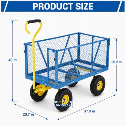 Garvee 1100LBS Steel Garden Cart, Heavy Duty Wagon with 10" Wheels - color: Blue