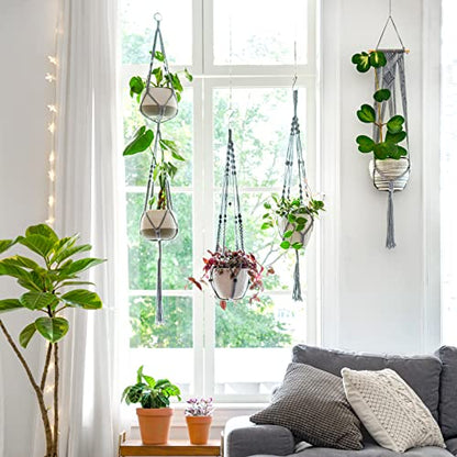 Mkono Macrame Plant Hanger Indoor 35 Inch Hanging Planter Basket Grey 2Pc - color: Gray