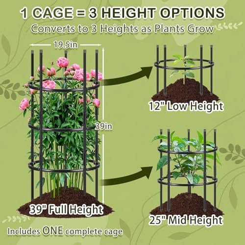 19.5" D x 39" H Peony Plant Support Cage,3-Tier Stackable