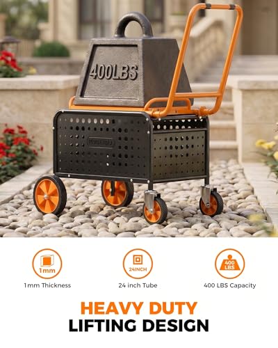 Rolling Garden Work Seat with Wheels, Upgraded Heavy Duty Cart for Seniors with Rotatable 360-Degree Wheels and Extended Handle, Garden Seat for Lawn, Patio & Backyard Gardening, Orange - color: Orange