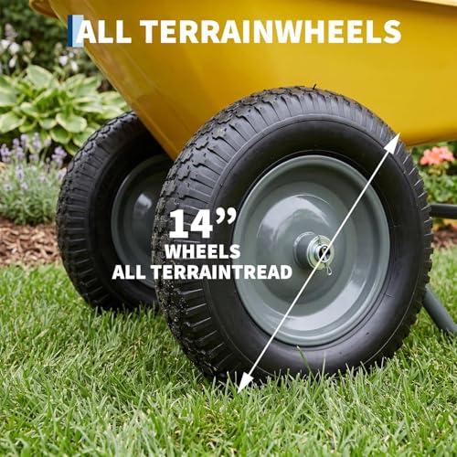 600 Lbs Garden Wheelbarrow with All Terrain 2 Wheel Wagon Cart Steel Frame - color: Yellow