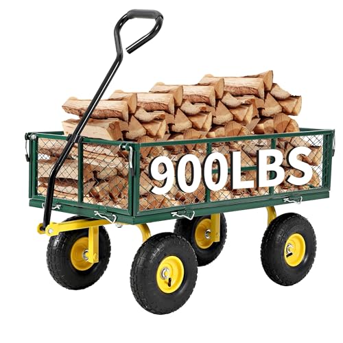 Garvee 900 LB Garden Cart, Heavy Duty Metal Utility Garden Wagon, Green - color: Green, size: 900 Lbs