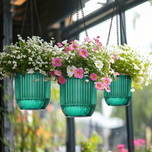 6 Pack Emerald Self Watering Hanging Planters 4.5 Inch Hanging Pots