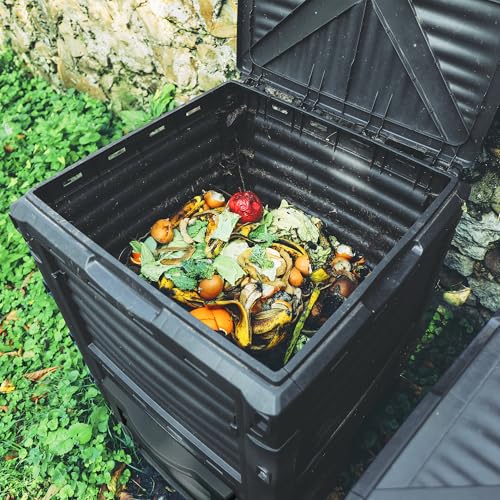 Simply Bio Garden Compost Bin from BPA-Free Material - 80 Gallon (300 L) Large Outdoor Compost Bin, Easy Assembly, Lightweight, Fast Soil Creation, with Glove, Black - size: 80-Gallon