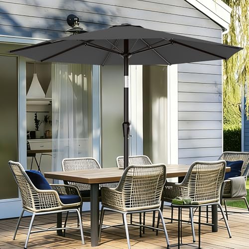 AreShark 9FT Outdoor Patio Umbrella with Tilt and Crank, Gray - color: Gray, size: 9ft