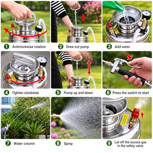 Stainless Steel Sprayer 3 Gallon - Steel Hand-Pump Sprayer, with 3.3-inch Reinforced Hose - Garden Sprayer for Home, Gardening, Ground Cleaning(3Gallon) - style: 3 Gal