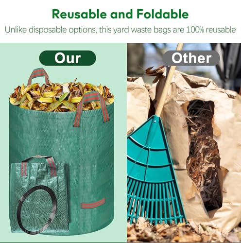2 Pack Leaf Bags, 53 Gallon Reusable Yard Waste Bags, Heavy Duty Lawn bags Garden Bags for Leaves, Stand-Up Yard Waste Bin with Handles for Grass, Debris and Garbage