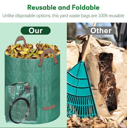 2 Pack Leaf Bags, 53 Gallon Reusable Yard Waste Bags, Heavy Duty Lawn bags Garden Bags for Leaves, Stand-Up Yard Waste Bin with Handles for Grass, Debris and Garbage