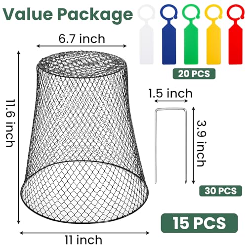 SOUJOY 15 Pcs 12 Inch Large Chicken Wire Cloche Plant Protector Cover, Heavy Duty Metal Garden Plant Protector from Animals, Plant Cages for Keeping Bunnies, Chickens, Squirrels, Birds Other Out