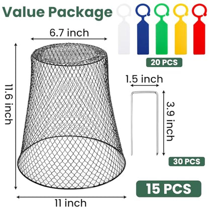 SOUJOY 15 Pcs 12 Inch Large Chicken Wire Cloche Plant Protector Cover, Heavy Duty Metal Garden Plant Protector from Animals, Plant Cages for Keeping Bunnies, Chickens, Squirrels, Birds Other Out