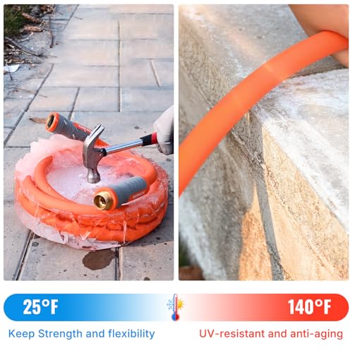 YAMATIC Flexible Garden Hose 5/8" x 60ft, 360° Swivel Handle, Burst 600 PSI - color: Orange, size: 60' (feet) Male to Female with Swivel