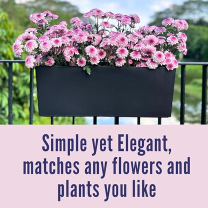 LaLaGreen Deck Railing Planter Boxes (14 Inch, 4 Pack) Self-Watering Window Box Planters with Brackets, Rectangular Hanging Flower Pots for Balcony Fence, Herb Garden Outdoor Black Plastic Planters - size: 14" x 4 Pack (with Bracket)