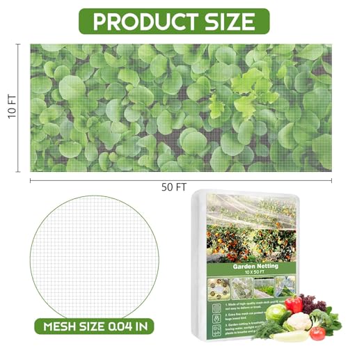 Unves Garden Netting, 10' x 50' Ultra Fine Mesh Bird Netting for Garden - size: 10 x 50 Ft x 1 pc
