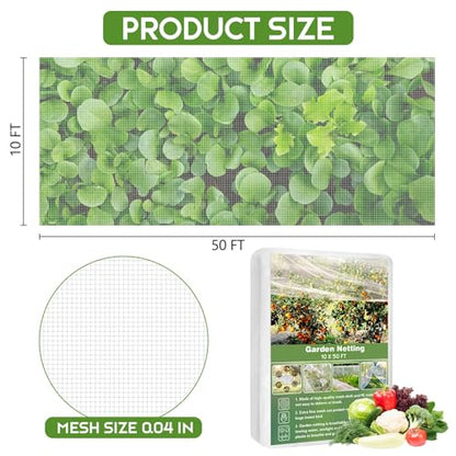 Unves Garden Netting, 10' x 50' Ultra Fine Mesh Bird Netting for Garden - size: 10 x 50 Ft x 1 pc