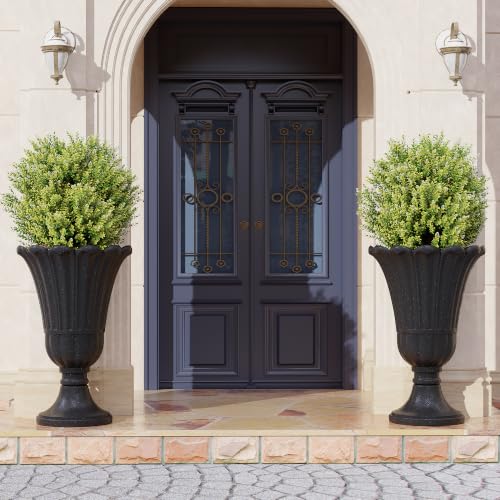 24" Tall Urn Planters Set of 2, Black Outdoor Planter for Porch - color: Black-petal