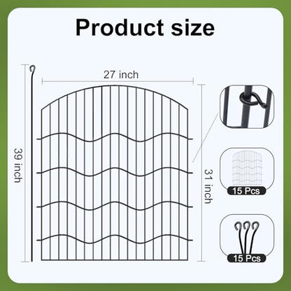 Garden Fence No Dig, 31in(H) x24ft(L) Black 15 Pack, No Gate - size: 31in(H)x35ft(L)