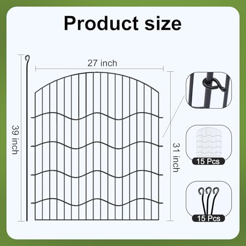 Garden Fence No Dig, 31in(H) x24ft(L) Black 15 Pack, No Gate - size: 31in(H)x35ft(L)