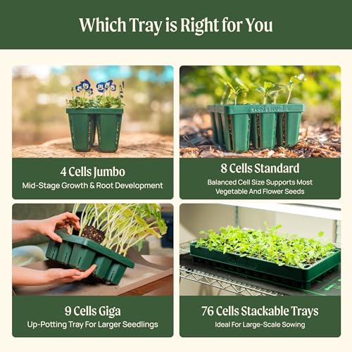 Vego garden Giga Seedling Trays - 16 Pack, 9-Cell UV-Resistant Reusable Starter Trays for Greenhouse/Garden (No Lids) - size: 16 Packs, style: 9 Cells Giga Size