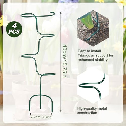Indoor Plant Trellis Support, 4PCS Durable Metal in & Outdoor Trellis for Climbing Plants 15.7 Inch Metal Garden Stakes Plant Stem Holder Support for Potted Plants, Monstera, Flowers & Herbs (4PCS)