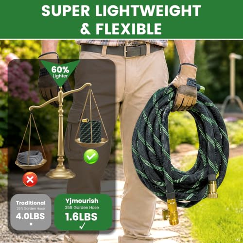 Garden Hose 25ft, Non-Expandable Flexible TPE Tube Water Hose - color: Black and Green, size: 25ft