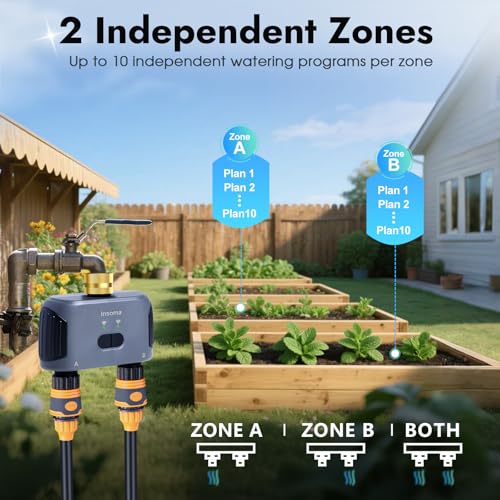 WiFi Water Timer for Garden Hose with Brass Inlet,Smart Hose Timer with WiFi Hub, APP & Voice Control,Up to 20 Watering Plans, 2-Zone Sprinkler Drip Irrigation System Controller for Yard Lawn Watering - color: Black
