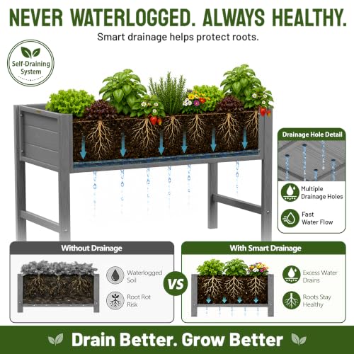YEFU 48" Raised Garden Bed with Legs, HIPS Outdoor Garden Bed, Grey - color: Gray, size: 48"×24"×30"