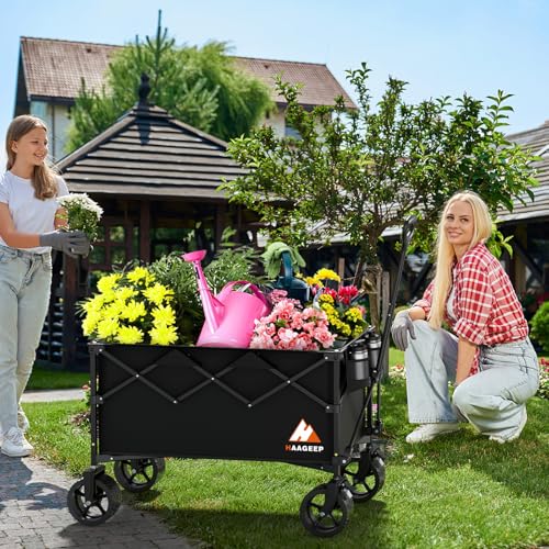 Collapsible Wagon Cart with Wheels Foldable - Folding Utility Heavy Duty Wagons Carts for Grocery Sports Garden Shopping Camping Wheelbarrows (Black200L) - color: Black, size: Large