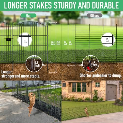 10‑Panel No‑Dig Garden Fence with Gate, 32" H x 23.6'L Outdoor Dog Barrier - size: 10pc 23.6 ft(L) X 32 in(H) with Gate-Convex