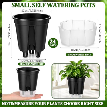 24 Pcs 4.72" Self Watering Pots for Indoor, Black,Clear - color: Black,clear